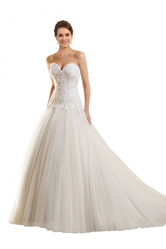 Acquista Bianco Abito da ballo Innamorato Tulle Pizzo Abiti da sposa