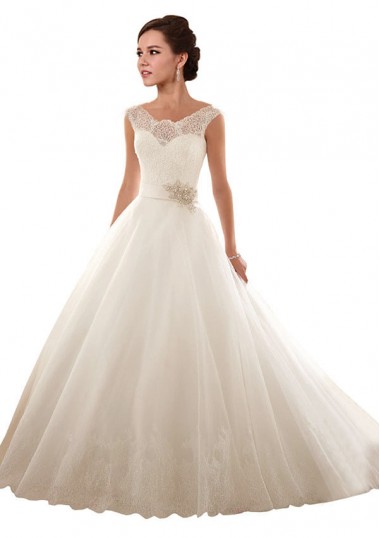 Acquista Bianco Abito da ballo Tulle Pizzo Abiti da sposa