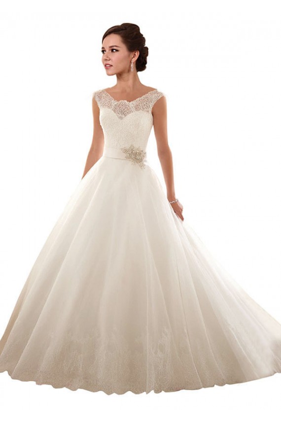 Acquista Bianco Abito da ballo Tulle Pizzo Abiti da sposa