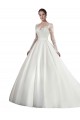 Acquista Bianco Linea A Illusione Cattedrale di treno Raso Pizzo Abiti da sposa