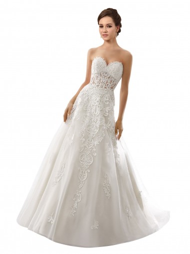 Acquista Bianco Linea A Innamorato Tulle Pizzo Abiti da sposa
