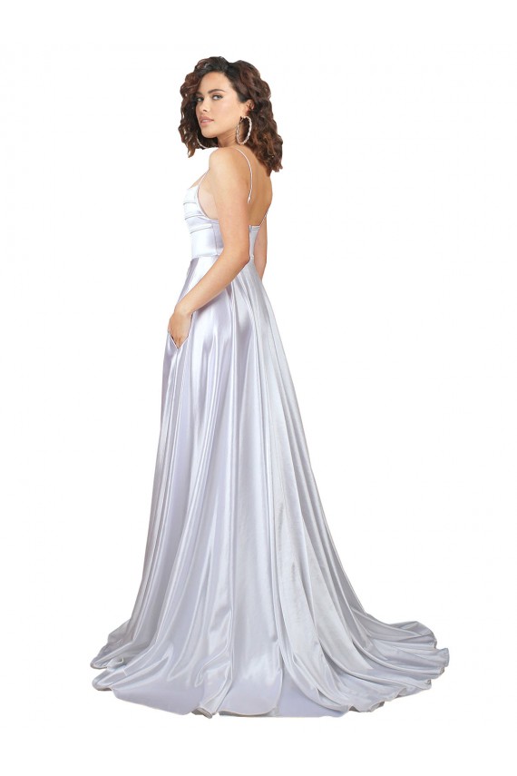 Acquista Bianco Linea A Sottili Raso Elastico Semplice Spiaggia Abiti da sposa