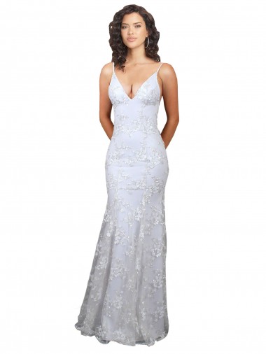 Acquista Bianco Stile sirena Alto Collo Crespo Elastico Paillettes Tulle Lunga Formali Abiti da damigella donore / Abiti da sera / Abiti da ballo