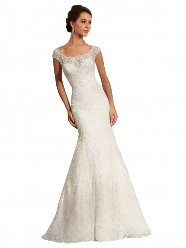 Acquista Bianco Stile sirena Barca Pizzo Abiti da sposa