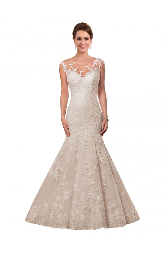 Acquista Bianco Stile sirena Illusione Pizzo Abiti da sposa