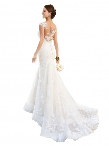 Acquista Bianco Stile sirena Illusione Pizzo Abiti da sposa