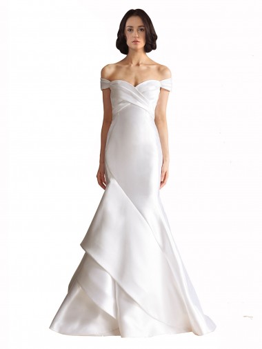 Acquista Bianco Stile sirena Raso Spiaggia Abiti da sposa