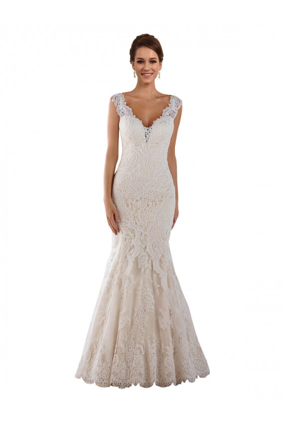 Acquista Bianco Stile sirena Scollatura a V Pizzo Abiti da sposa