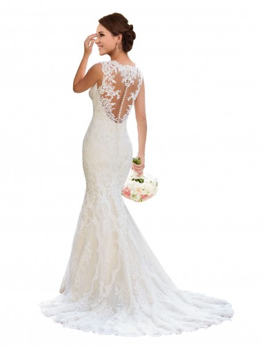 Acquista Bianco Stile sirena Scollatura a V Pizzo Abiti da sposa
