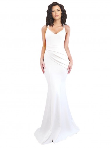 Acquista Bianco Stile sirena Sottili Alto Collo Crespo Elastico Lunga Formali Abiti da damigella donore / Abiti da sera / Abiti da ballo