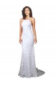 Acquista Bianco Tubino Alto Collo Sweep treno Pizzo Abiti da sposa