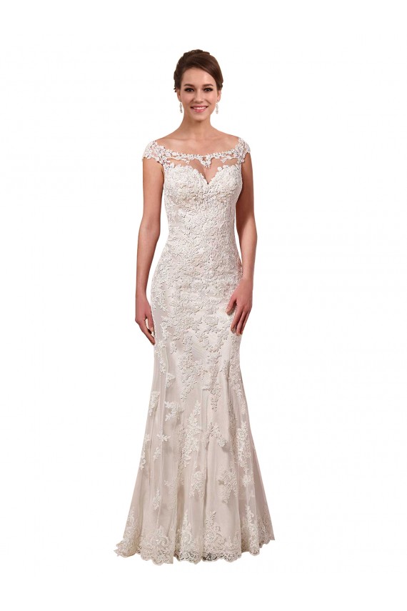 Acquista Bianco Tubino Barca Illusione Pizzo Abiti da sposa