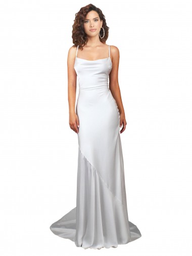 Acquista Bianco Tubino Cappuccio Sweep treno Raso Setoso Semplice Spiaggia Abiti da sposa