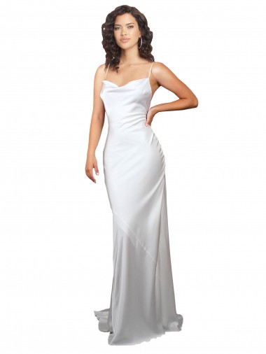 Acquista Bianco Tubino Cappuccio Sweep treno Raso Setoso Semplice Spiaggia Abiti da sposa