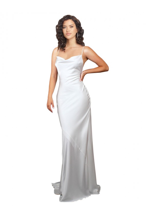 Acquista Bianco Tubino Cappuccio Sweep treno Raso Setoso Semplice Spiaggia Abiti da sposa