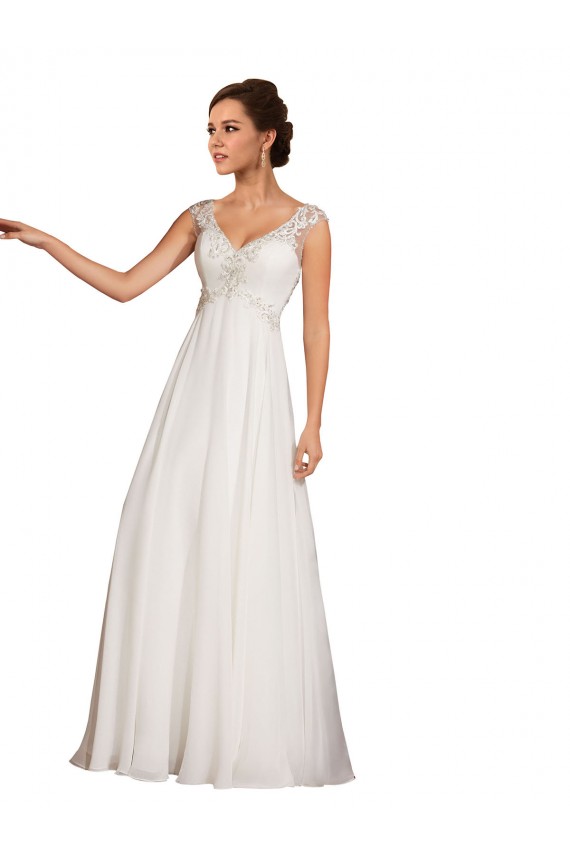 Acquista Bianco Tubino Scollatura a V Chiffona Pizzo Abiti da sposa