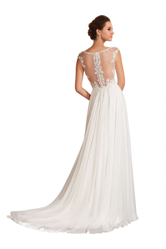 Acquista Bianco Tubino Scollatura a V Chiffona Pizzo Abiti da sposa
