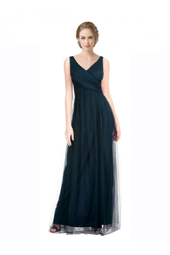 Acquista Blu 7 Linea A Scollatura a V Tulle Lunga Abiti da damigella donore