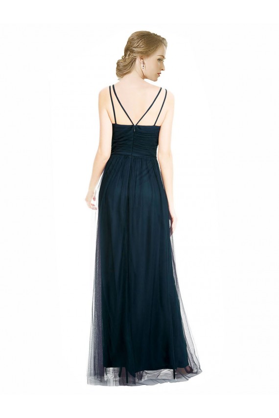 Acquista Blu 7 Linea A Scollatura a V Tulle Lunga Abiti da damigella donore