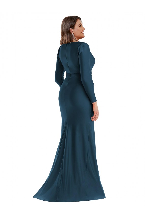 Acquista Blu Atlantico Stile sirena Scollatura a V Raso Setoso Lunga Formali Abiti da damigella donore / Abiti da sera / Abiti da ballo