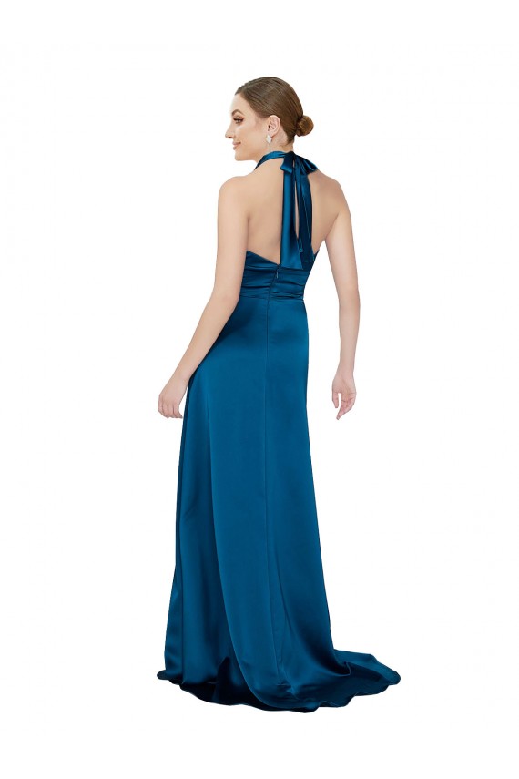 Acquista Blu Pavone Linea A Capestro Raso Setoso Lunga Formali Abiti da damigella donore / Abiti da sera / Abiti da ballo