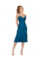 Acquista Blu Pavone Linea A Scollatura a V Midi Raso Setoso Corto Abiti da damigella donore / Abiti da ballo / Abiti da cocktail