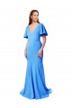 Acquista Blu Pavone Stile sirena Scollatura a V Sweep treno Crespo Elastico Lunga Abiti da damigella donore / Abiti da ballo