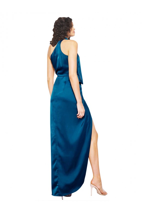 Acquista Blu Pavone Tubino Capestro Alto Collo Raso Setoso Lunga Formali Abiti da damigella donore / Abiti da sera / Abiti da ballo