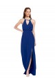 Acquista Blu Reale Linea A Alto Collo Chiffona Lunga Abiti da damigella donore