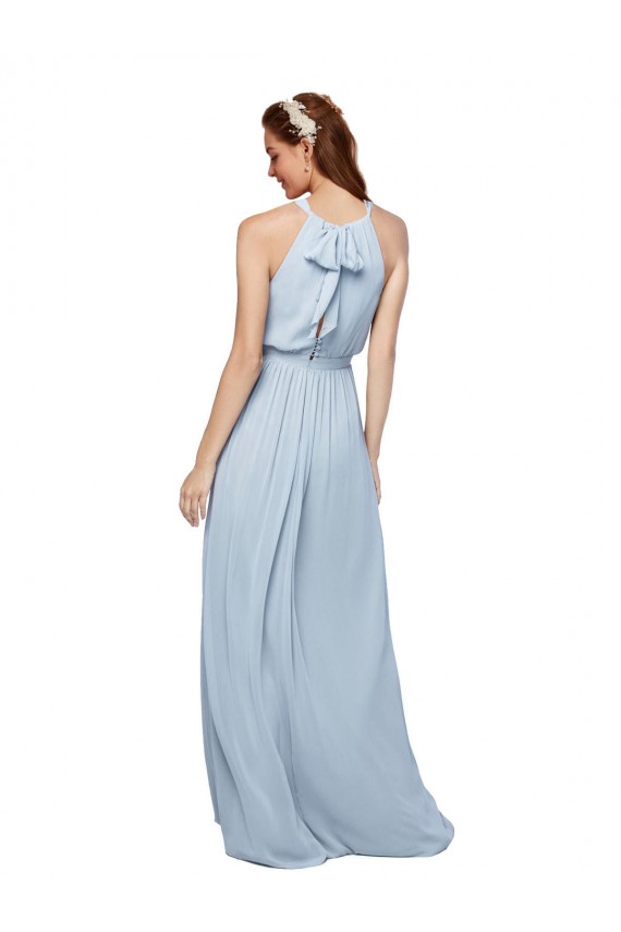 Acquista Blu Reale Linea A Alto Collo Chiffona Lunga Abiti da damigella donore