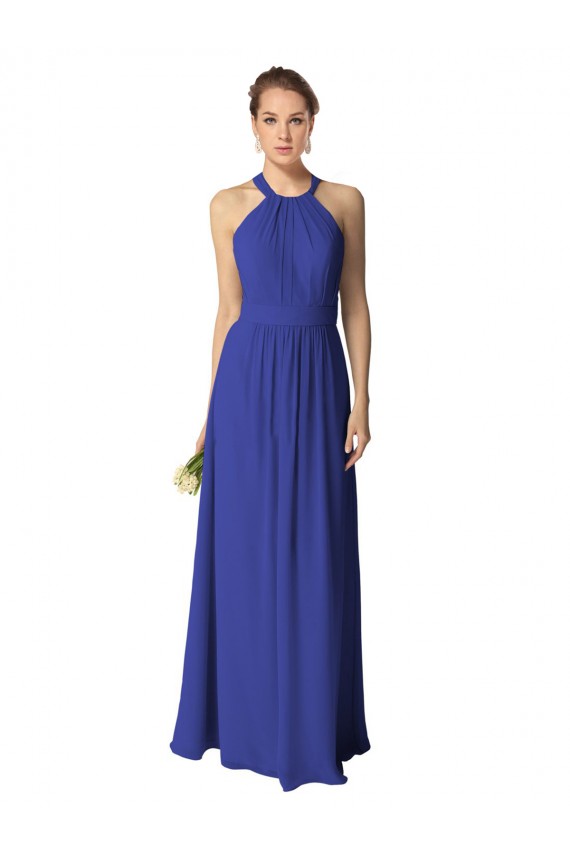 Acquista Blu Reale Linea A Capestro Chiffona Lunga Abiti da damigella donore