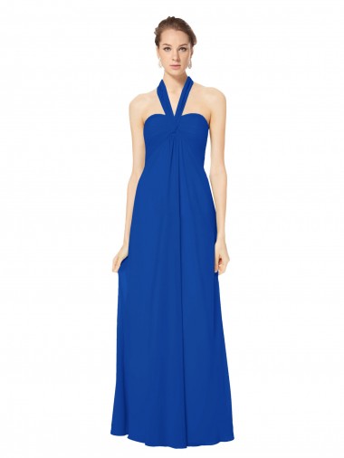 Acquista Blu Reale Linea A Capestro Chiffona Lunga Abiti da damigella donore
