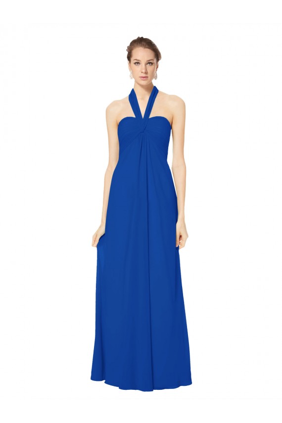 Acquista Blu Reale Linea A Capestro Chiffona Lunga Abiti da damigella donore