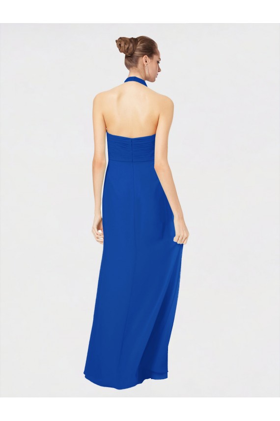Acquista Blu Reale Linea A Capestro Chiffona Lunga Abiti da damigella donore