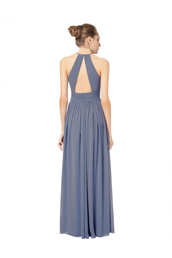 Acquista Blu Reale Linea A Capestro Chiffona Lunga Abiti da damigella donore