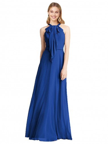 Acquista Blu Reale Linea A Capestro Chiffona Lunga Abiti da damigella donore