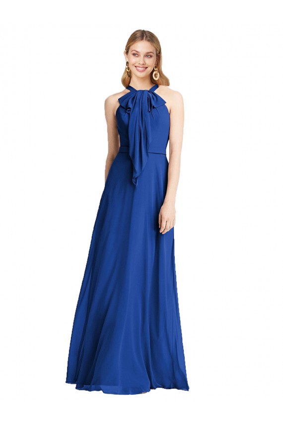 Acquista Blu Reale Linea A Capestro Chiffona Lunga Abiti da damigella donore