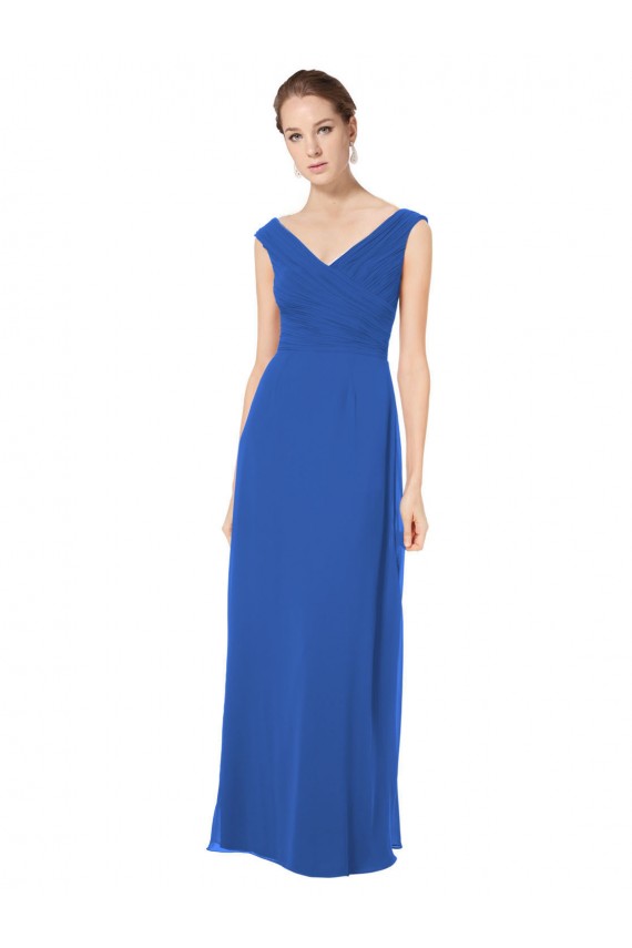 Acquista Blu Reale Linea A Scollatura a V Chiffona Lunga Abiti da damigella donore