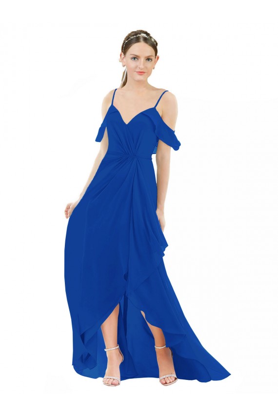 Acquista Blu Reale Linea A Scollatura a V Chiffona Lunga Abiti da damigella donore