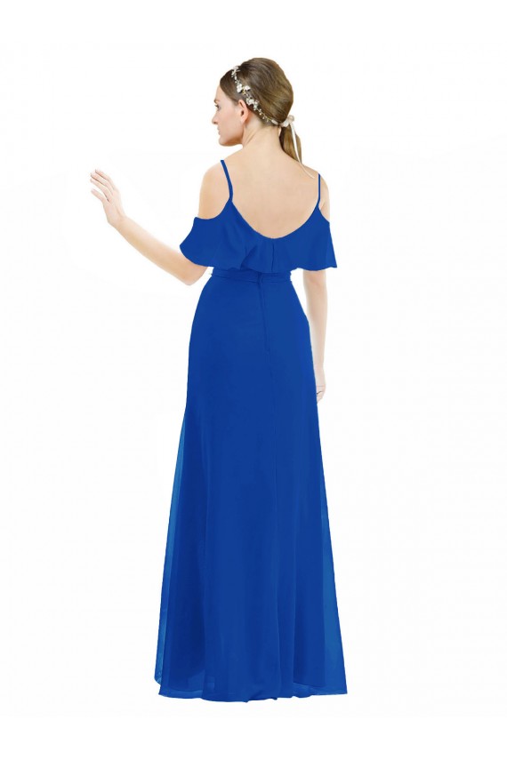 Acquista Blu Reale Linea A Scollatura a V Chiffona Lunga Abiti da damigella donore