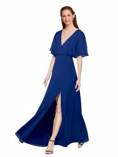 Acquista Blu Reale Linea A Scollatura a V Chiffona Lunga Abiti da damigella donore
