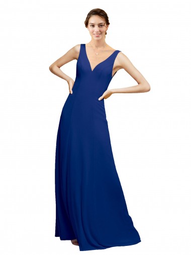 Acquista Blu Reale Linea A Scollatura a V Chiffona Lunga Abiti da damigella donore