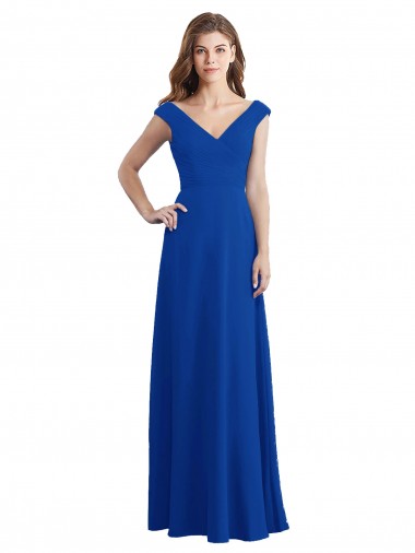 Acquista Blu Reale Linea A Scollatura a V Chiffona Lunga Abiti da damigella donore