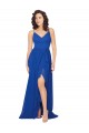 Acquista Blu Reale Linea A Scollatura a V Chiffona Lunga Abiti da damigella donore