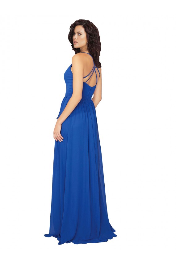 Acquista Blu Reale Linea A Scollatura a V Chiffona Lunga Abiti da damigella donore