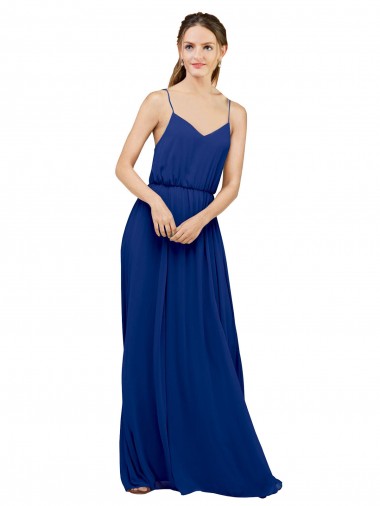 Acquista Blu Reale Linea A Sottili Innamorato Chiffona Lunga Abiti da damigella donore