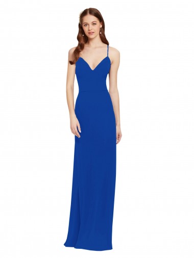 Acquista Blu Reale Linea A Sottili Scollatura a V Chiffona Lunga Abiti da damigella donore