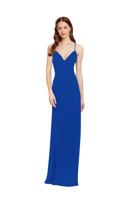 Acquista Blu Reale Linea A Sottili Scollatura a V Chiffona Lunga Abiti da damigella donore