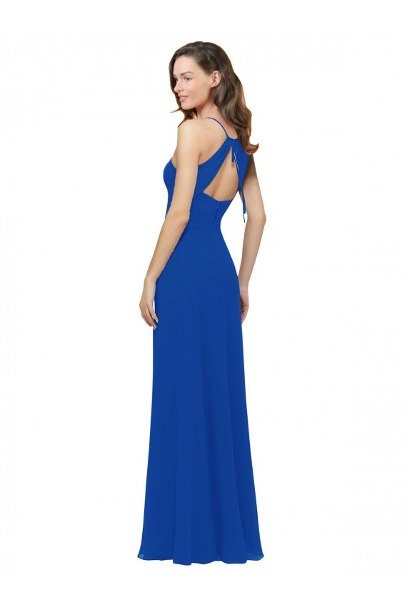 Acquista Blu Reale Linea A Sottili Scollatura a V Chiffona Lunga Abiti da damigella donore