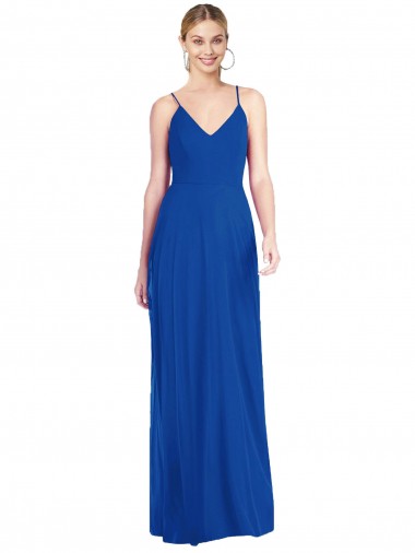 Acquista Blu Reale Linea A Sottili Scollatura a V Chiffona Lunga Abiti da damigella donore